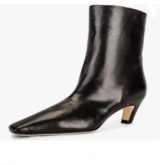 Black Square Toe Comfort Kitten Low Heel Ankle Boots Pull On Booties Winter Shoe - Picture 1 of 8